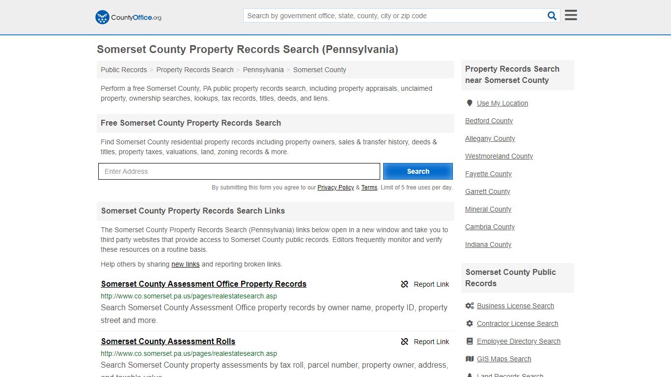 Property Records Search - Somerset County, PA (Assessments ...